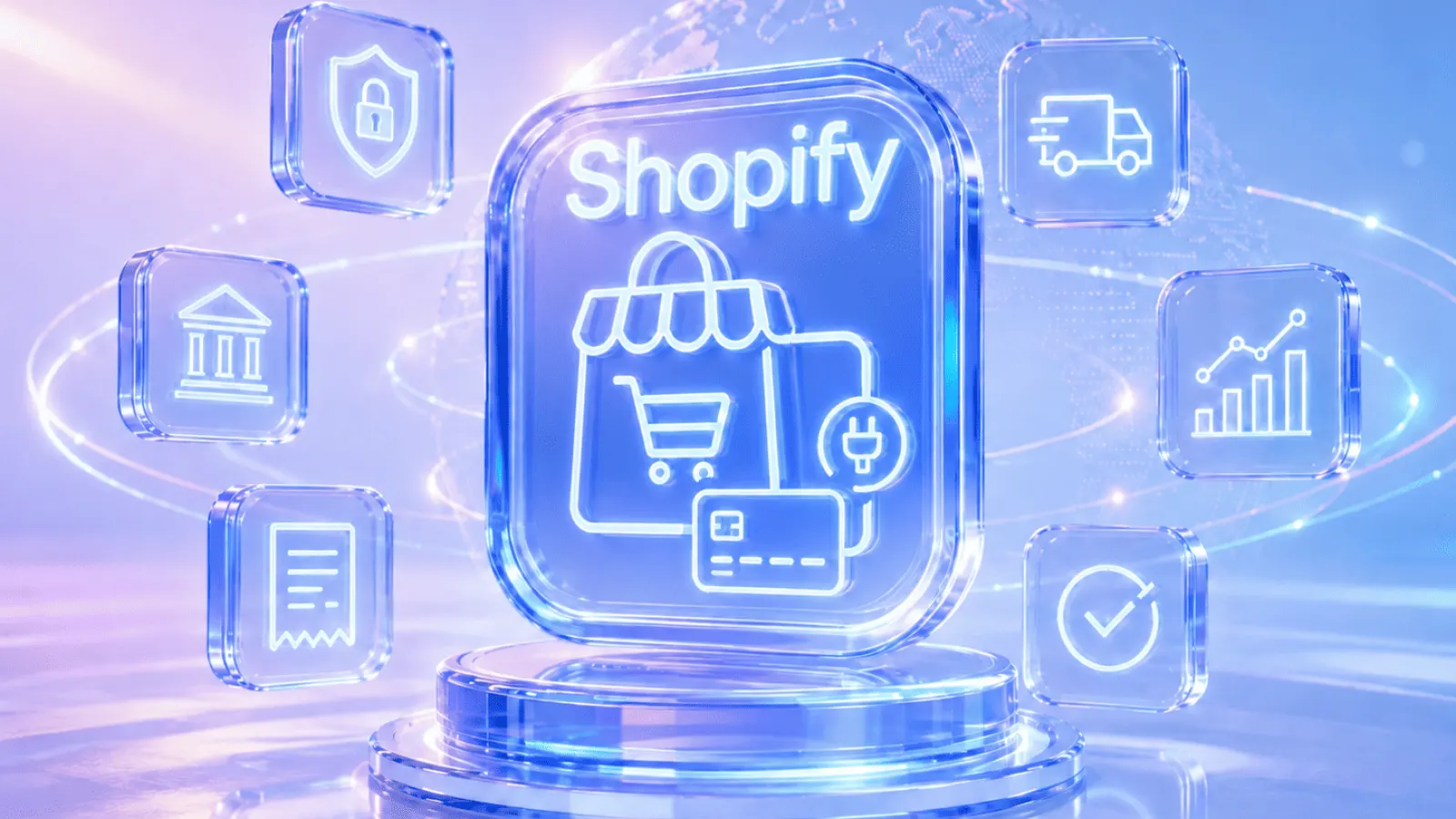 Іконка Shopify з платіжною карткою та символами безпеки — підключення оплати до Shopify в Україні